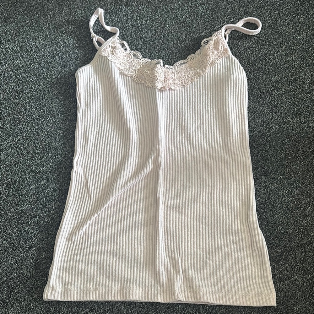 Cream Lace Trim Ribbed Camisole